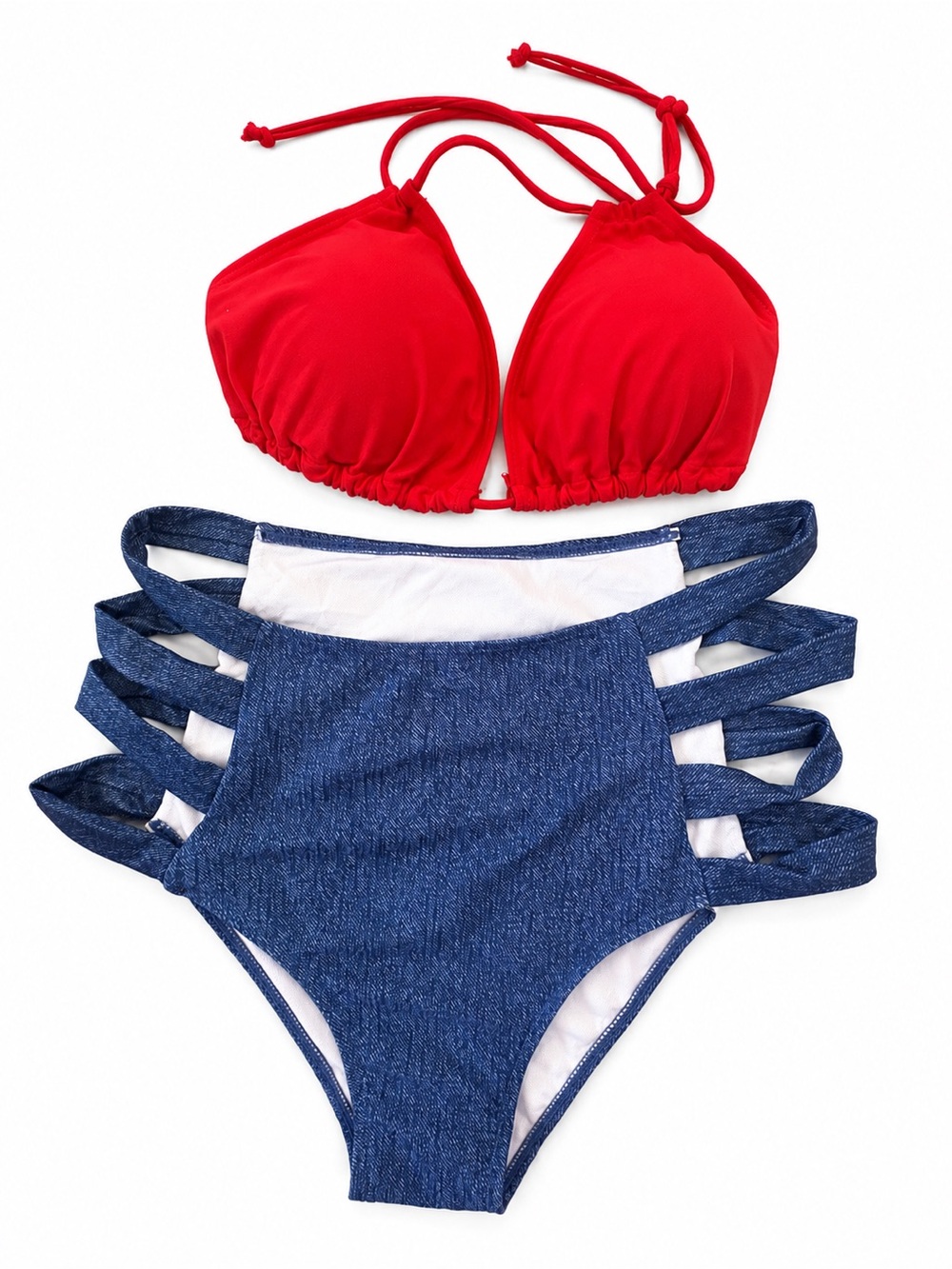 Girls' Red & Blue Two-Piece One-Piece Style Swimsuit